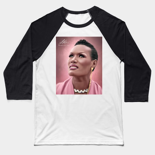 Grace Jones Digital Painting Baseball T-Shirt by wayneflint